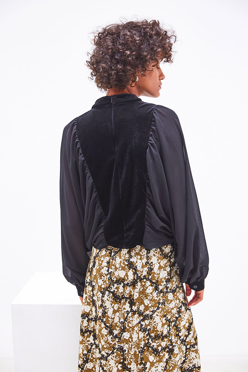BI-MATERIAL FLORAL SKIRT