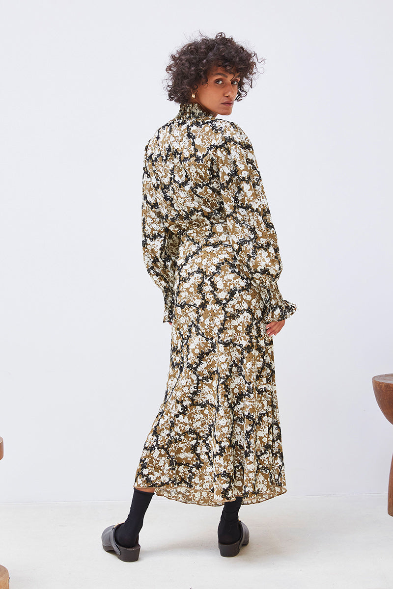 BI-MATERIAL FLORAL TOP