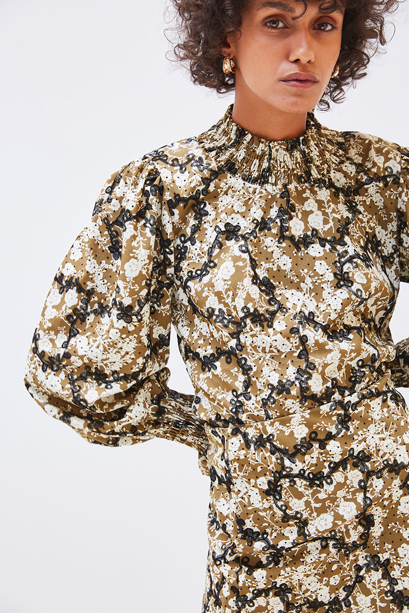 BI-MATERIAL FLORAL TOP