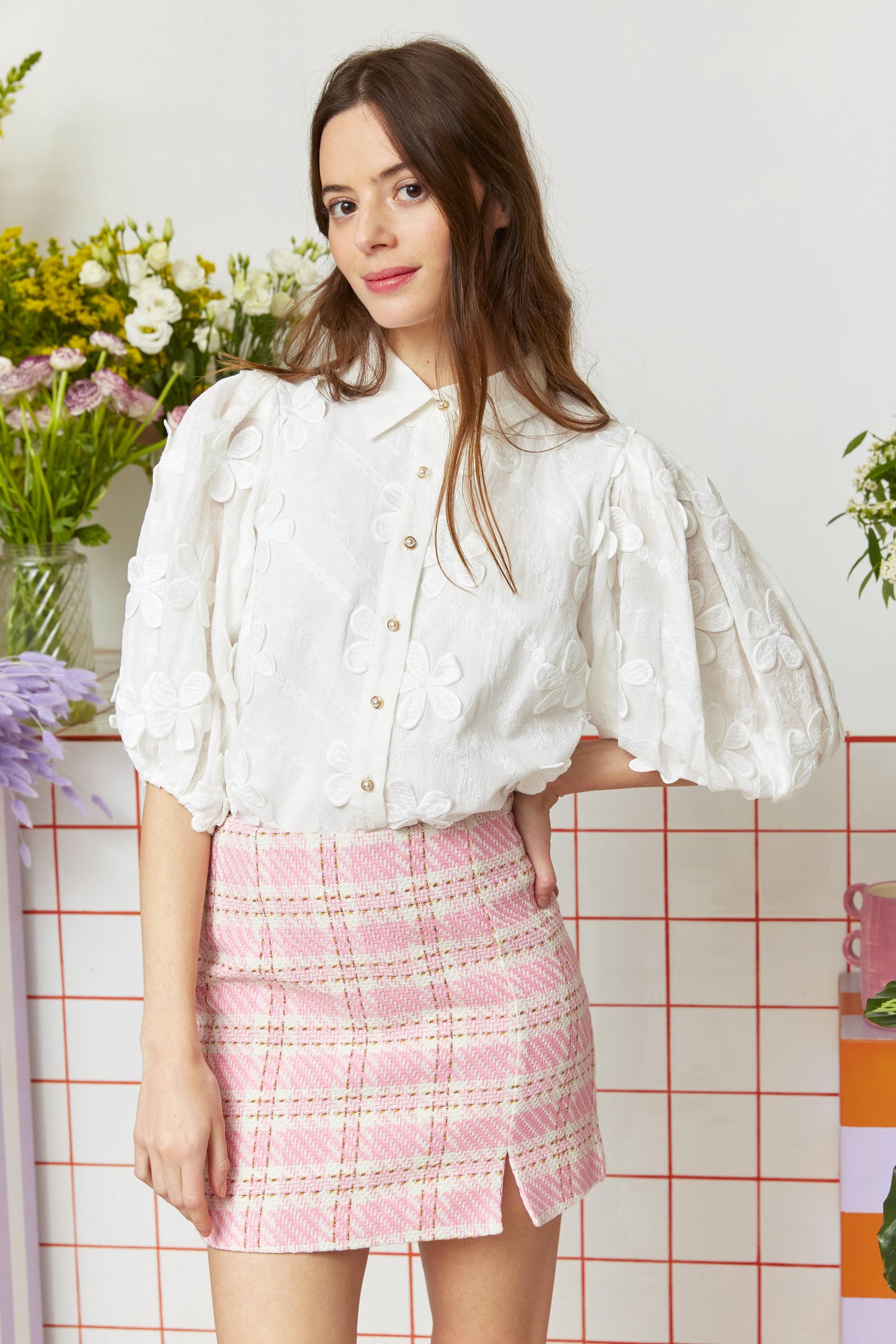 SHORT PINK CHECKED SKIRT