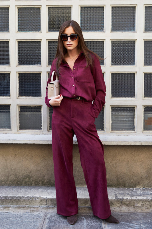 PANTALON EN SUÉDINE PRUNE