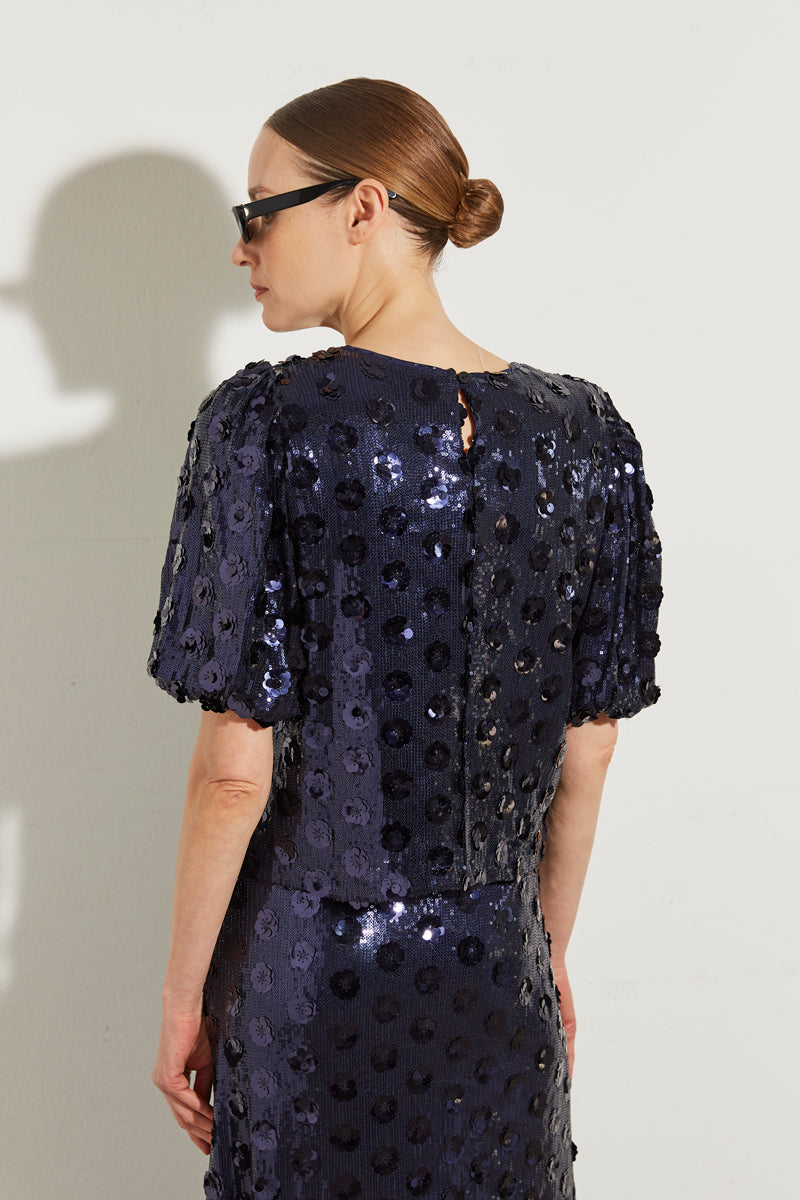 TOP À SEQUINS FLEURIS