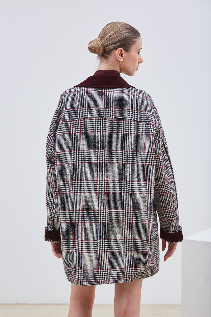 VESTE À CARREAUX ET VELOURS CÔTELÉ