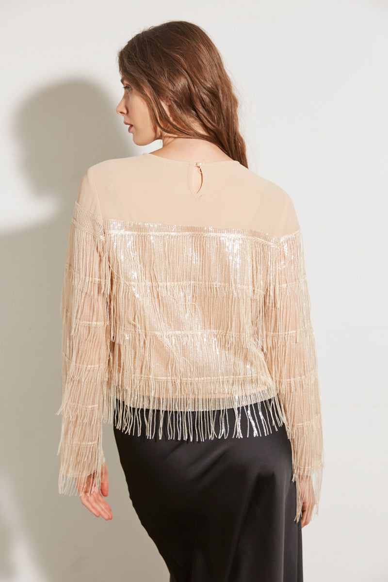 TOP EN VOILE À FRANGES ET SEQUINS