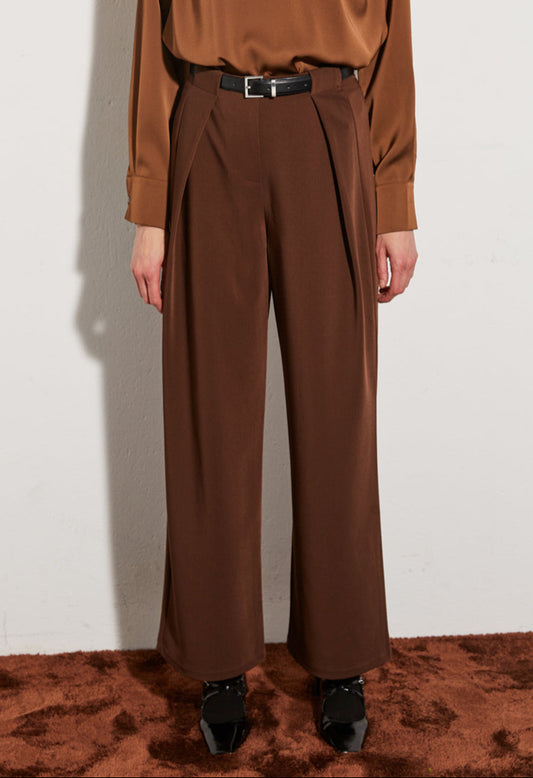 PANTALON MARRON À CEINTURE