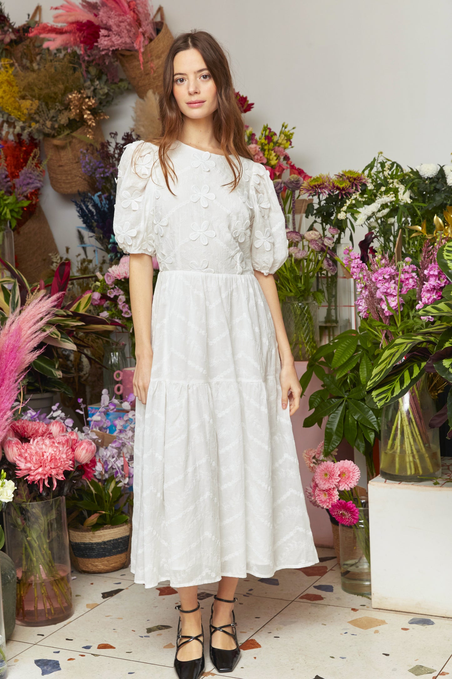 ROBE FLEURIE À MANCHES COURTES