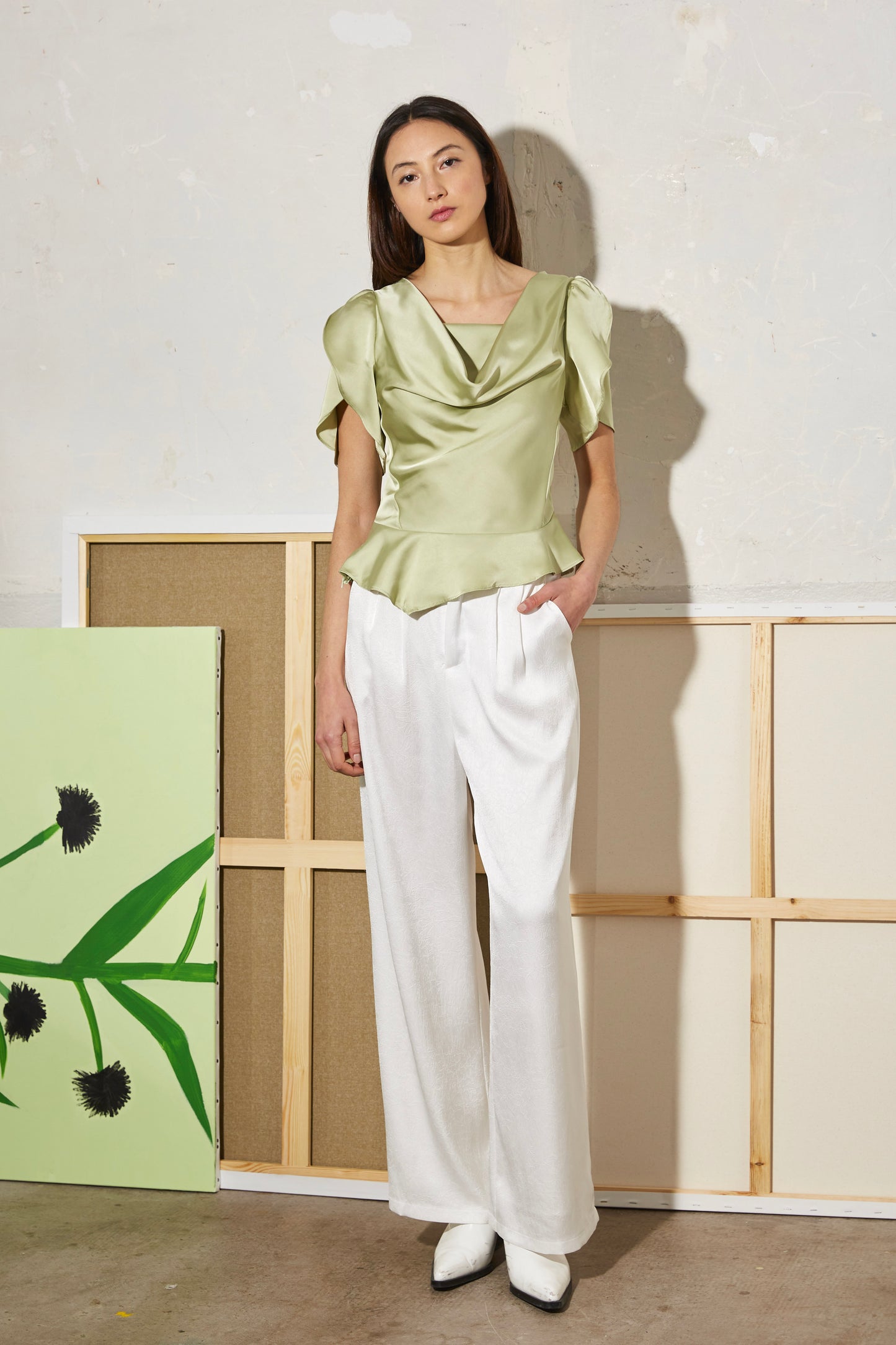 GREEN DRAPED TOP