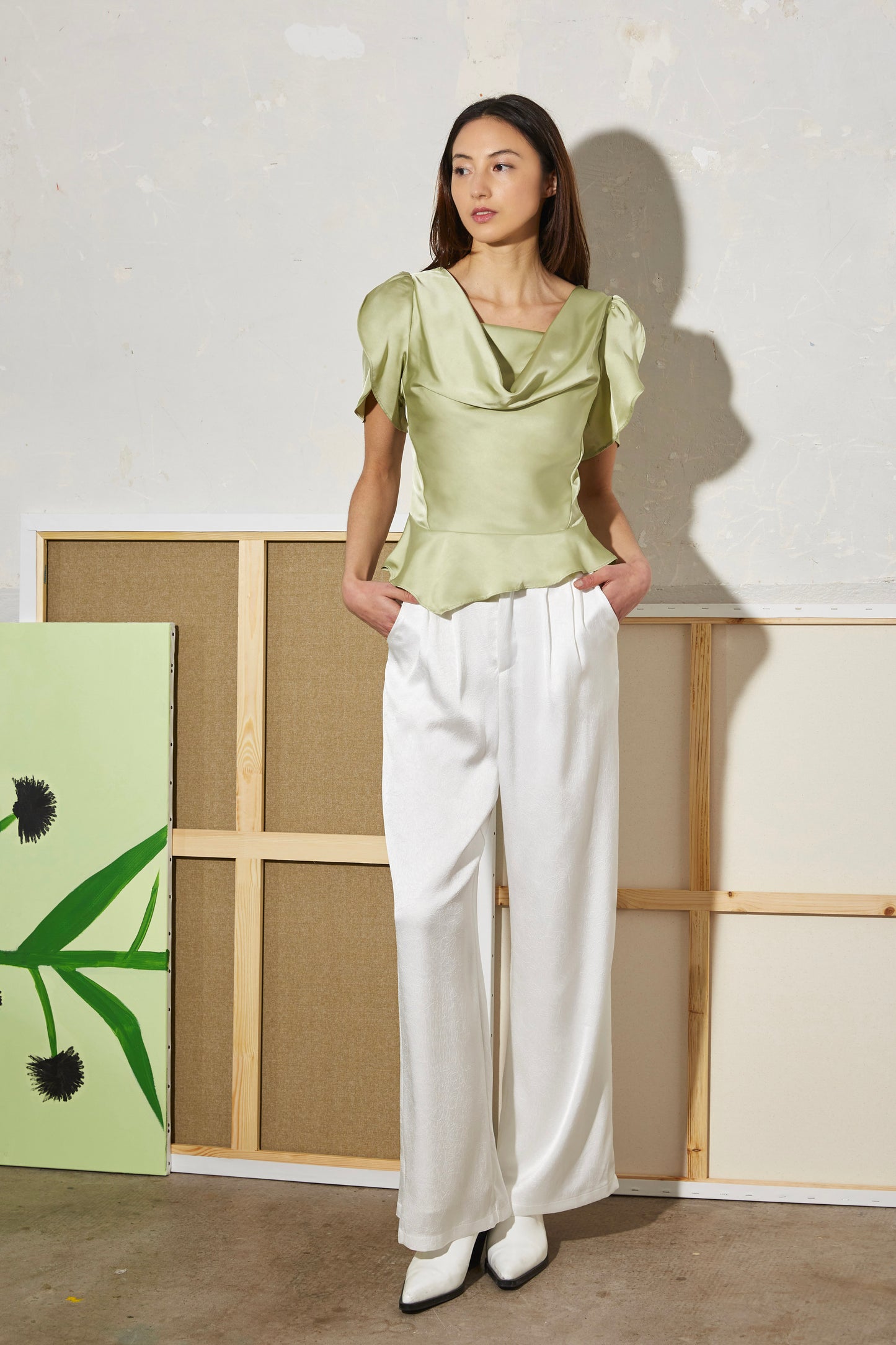 GREEN DRAPED TOP