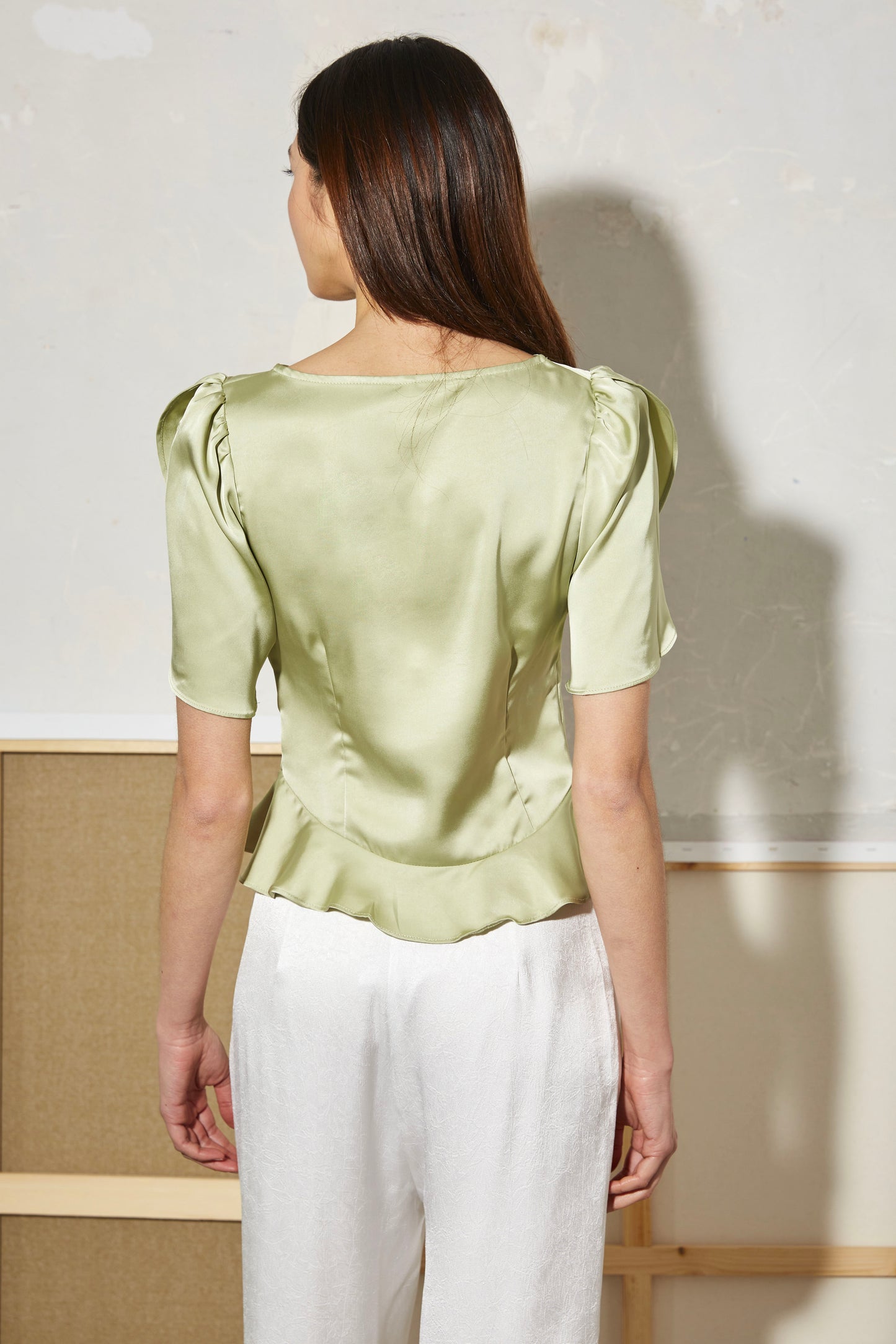 GREEN DRAPED TOP