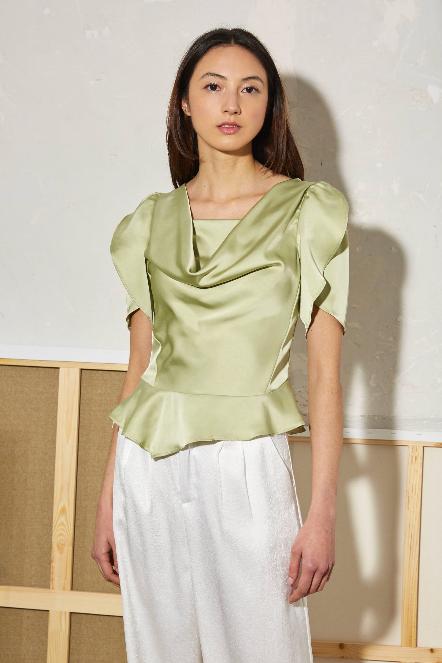GREEN DRAPED TOP