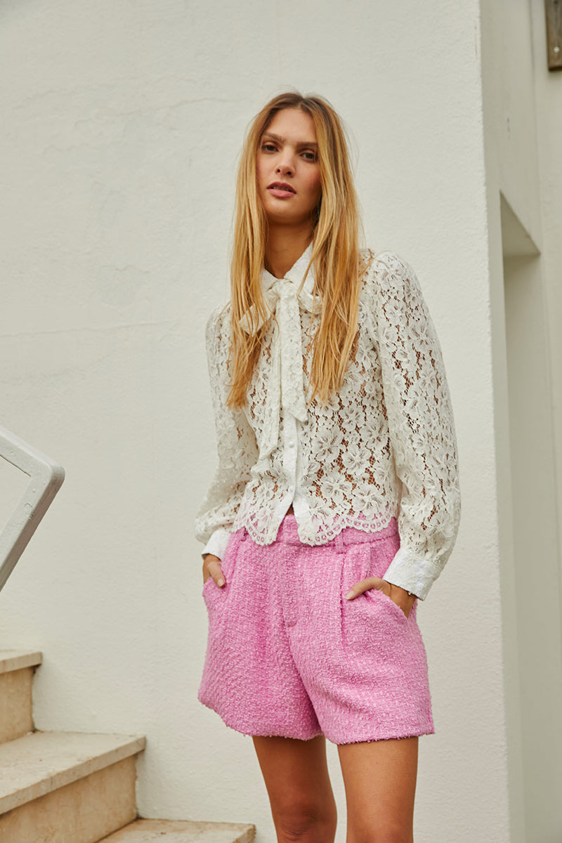 SHORT ÉVASÉ EN TWEED FUCHSIA