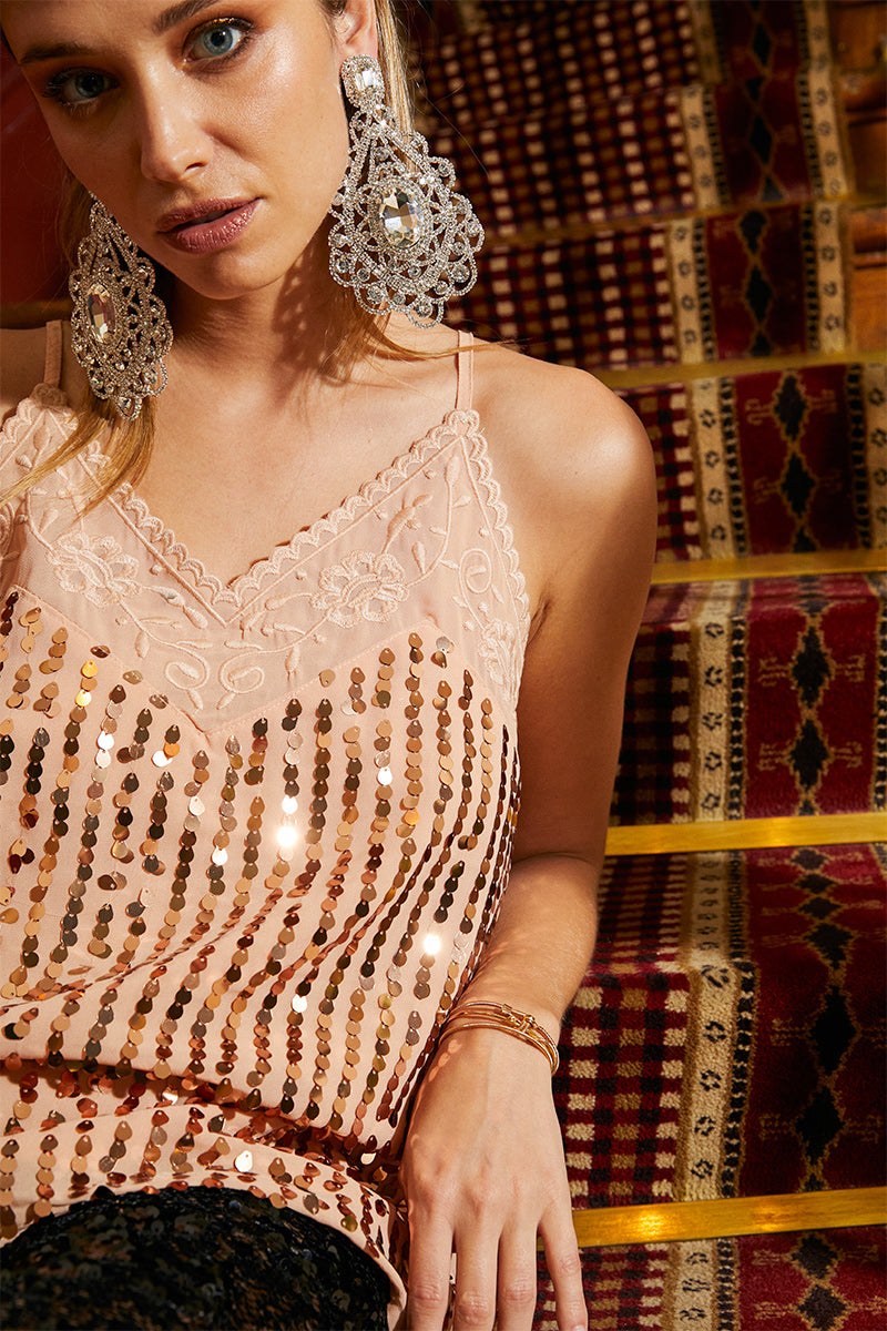 TOP SEQUINS À BRETELLES