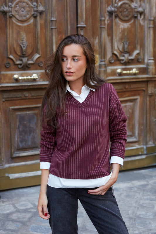 PULL CHEMISE À RAYURES