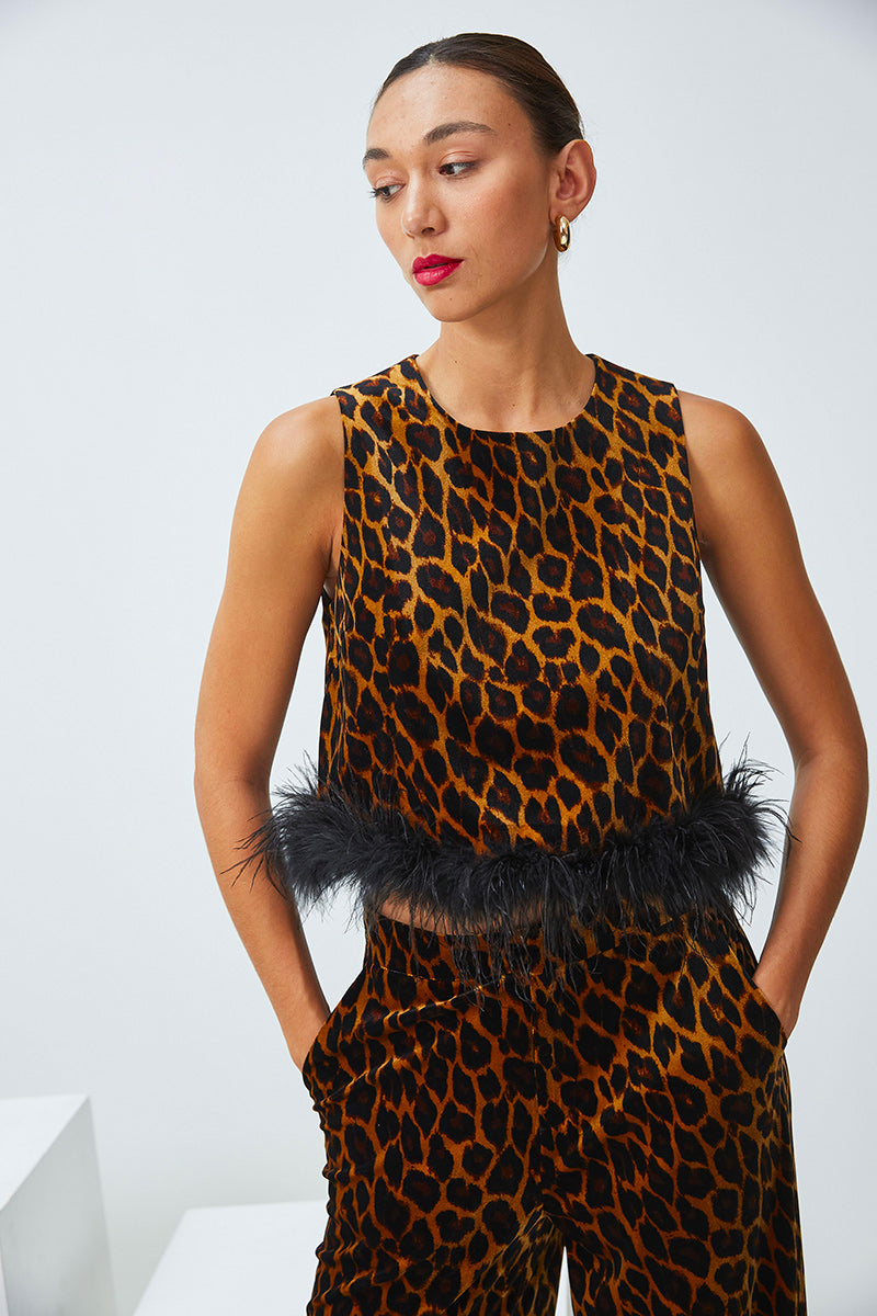 FEATHERED LEOPARD TOP