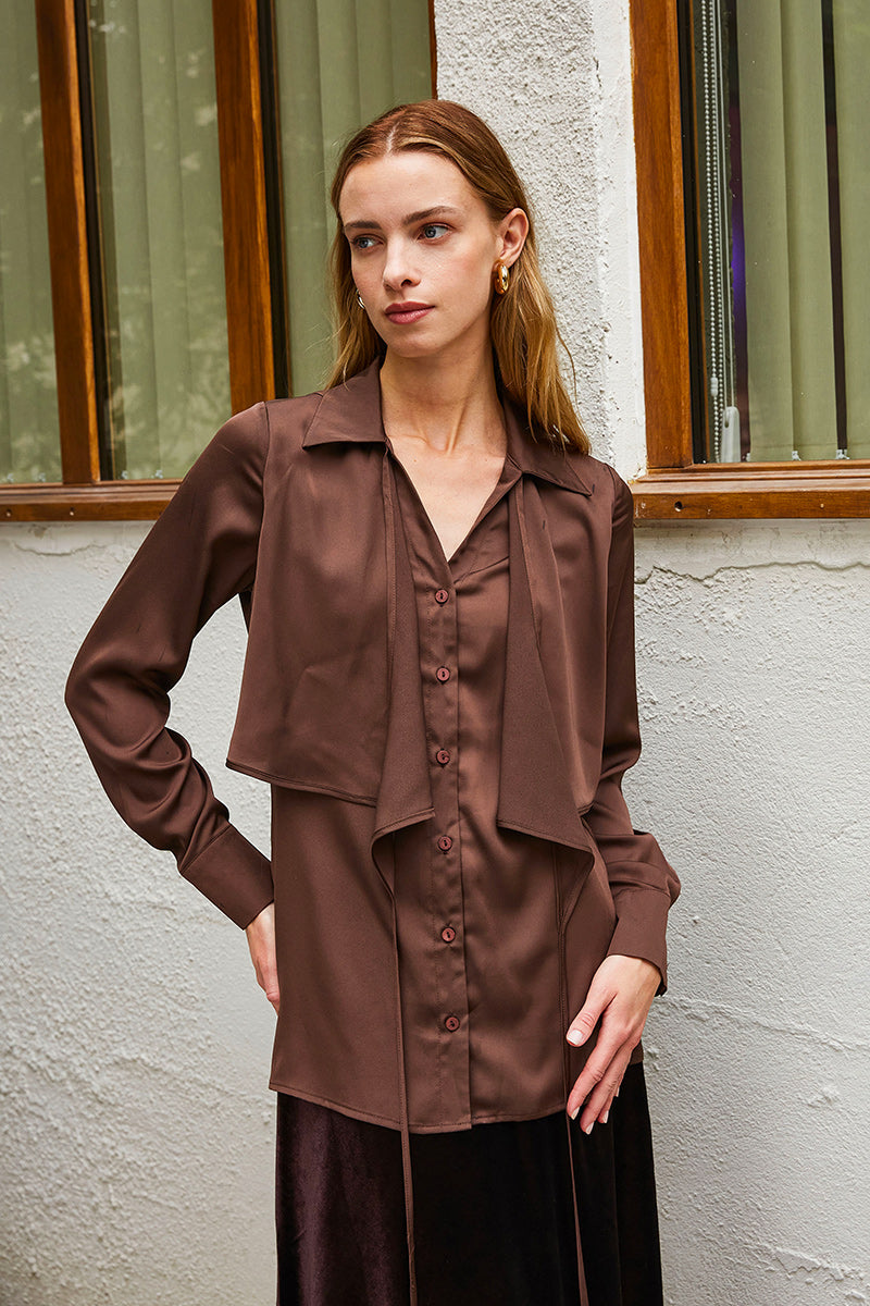 CHEMISE SATINÉE À DOUBLE VOLANT