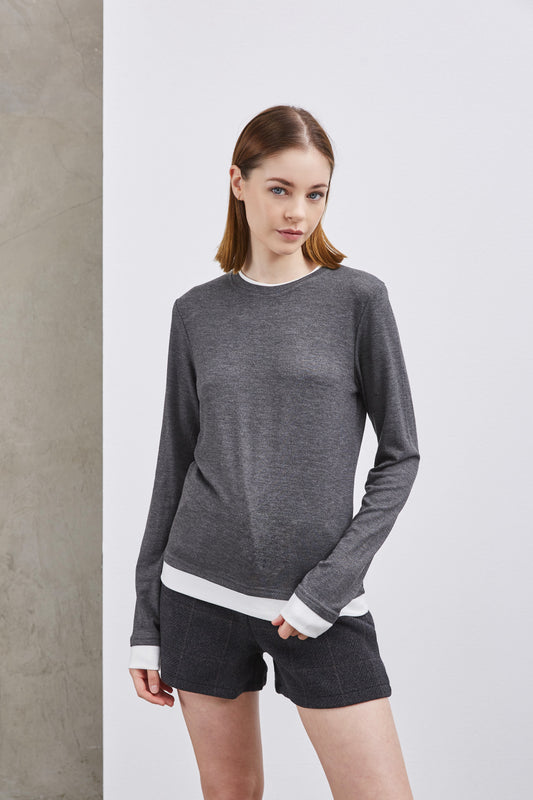 GREY DOUBLE COLLAR TOP 