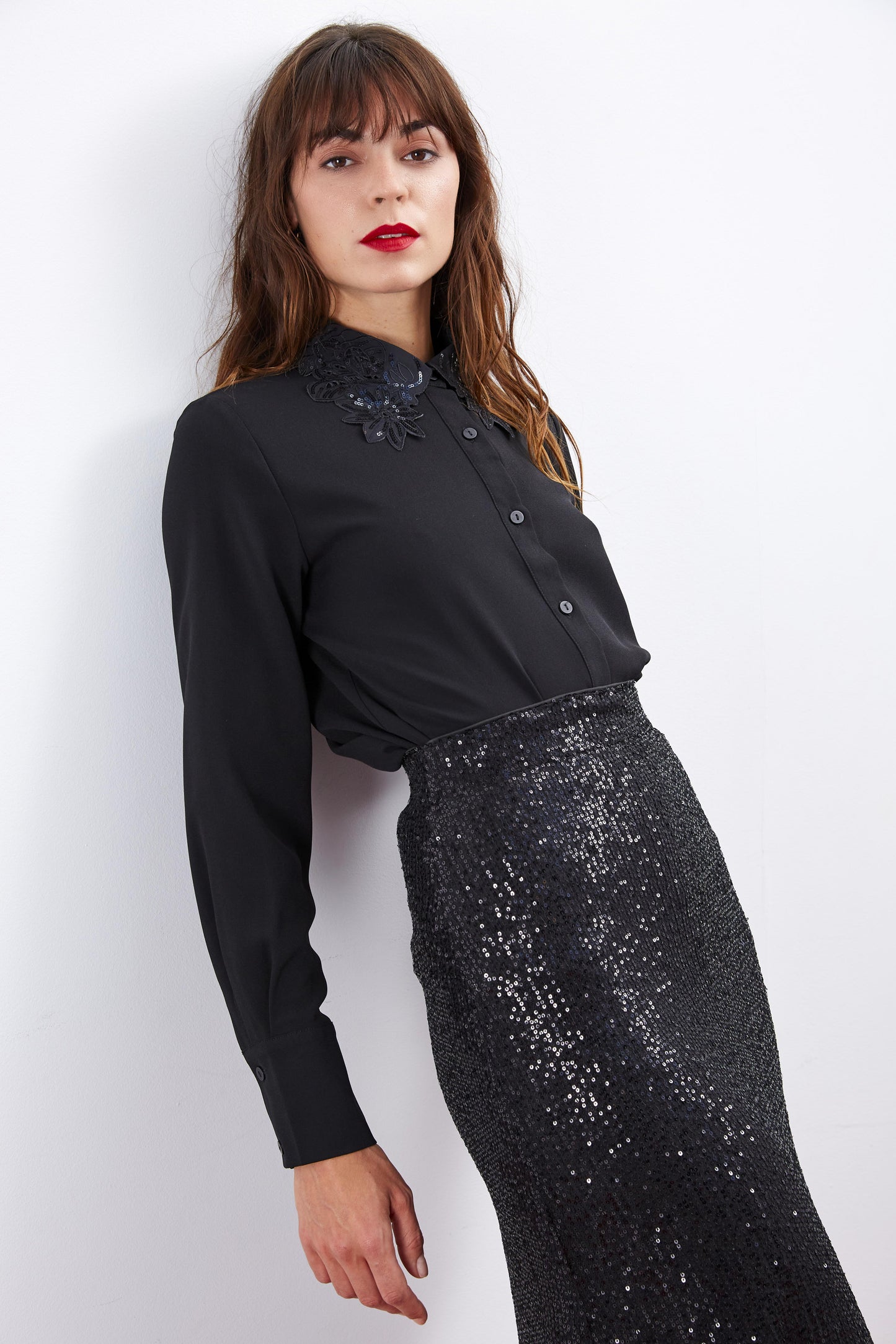 BLACK SHIRT WITH SEQUINS