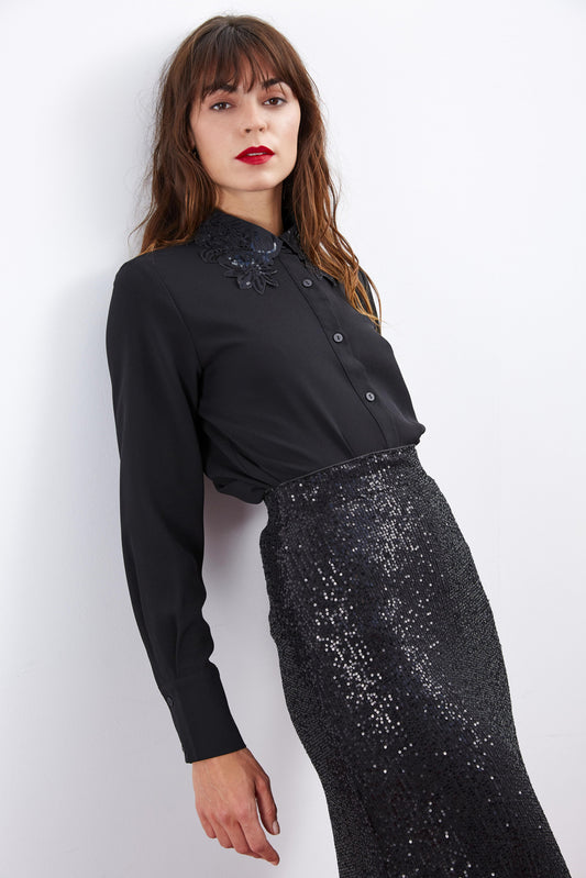 CHEMISE NOIRE COL SEQUINS