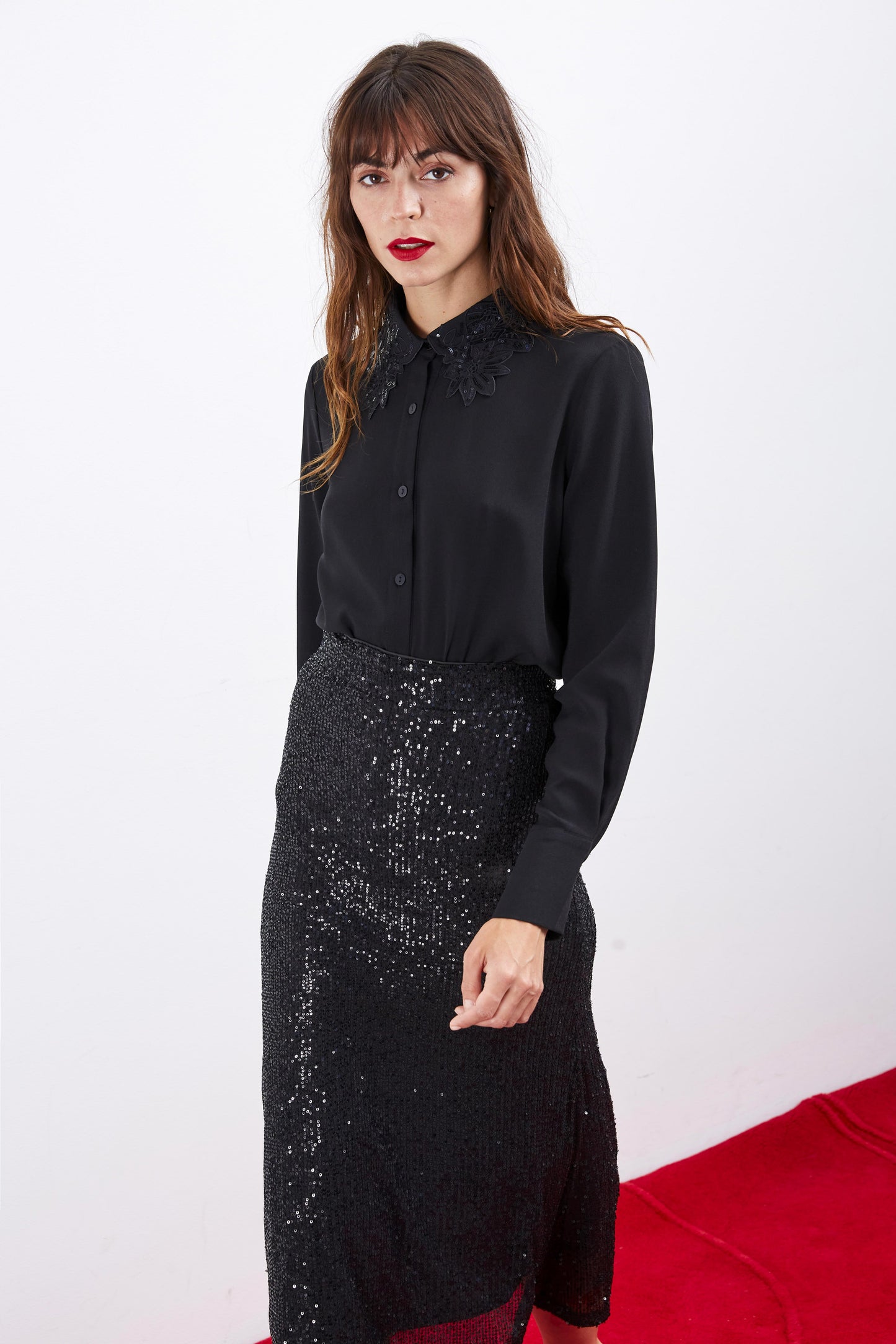 BLACK SHIRT WITH SEQUINS