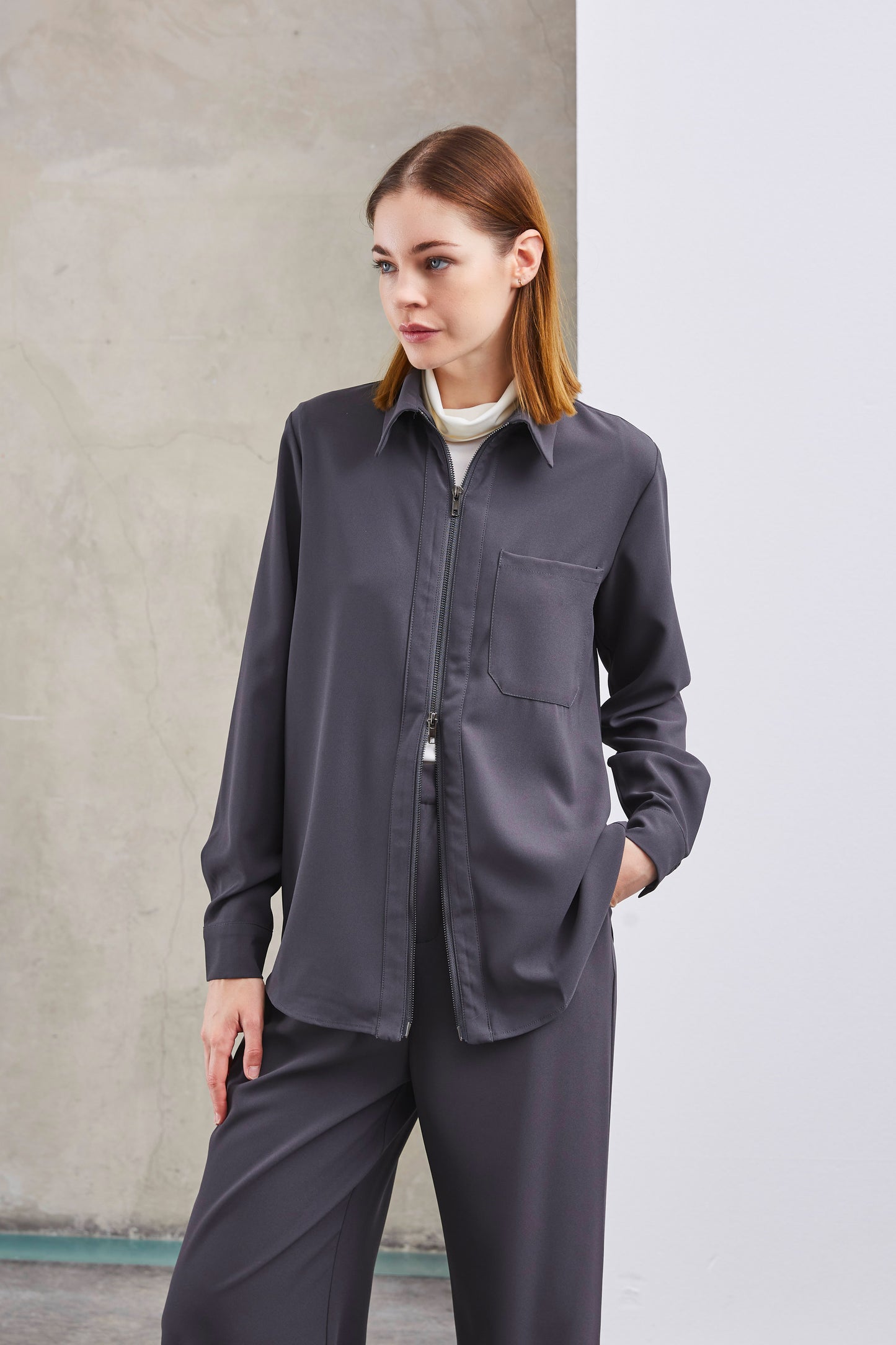 GREY DOUBLE ZIP SHIRT