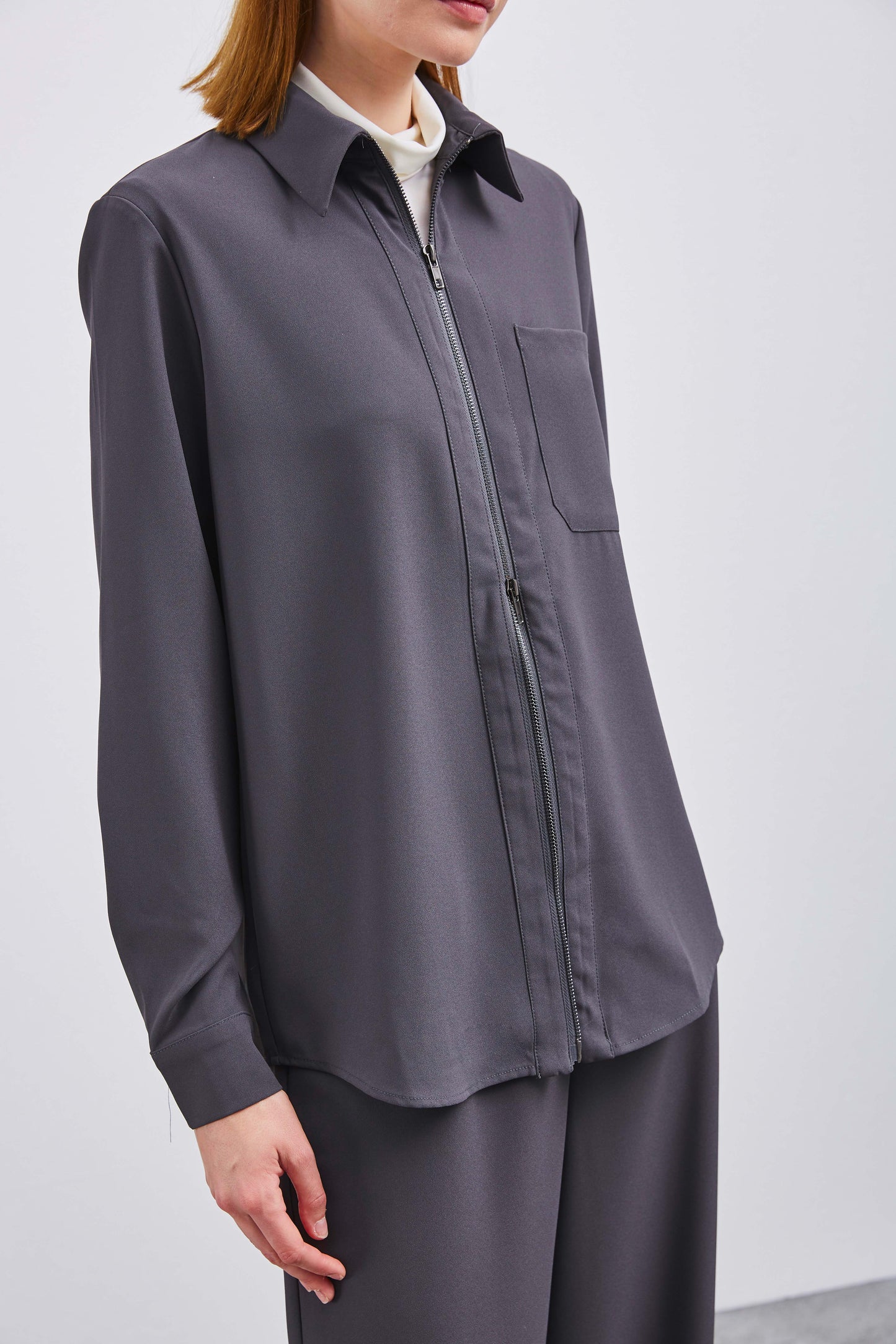 GREY DOUBLE ZIP SHIRT