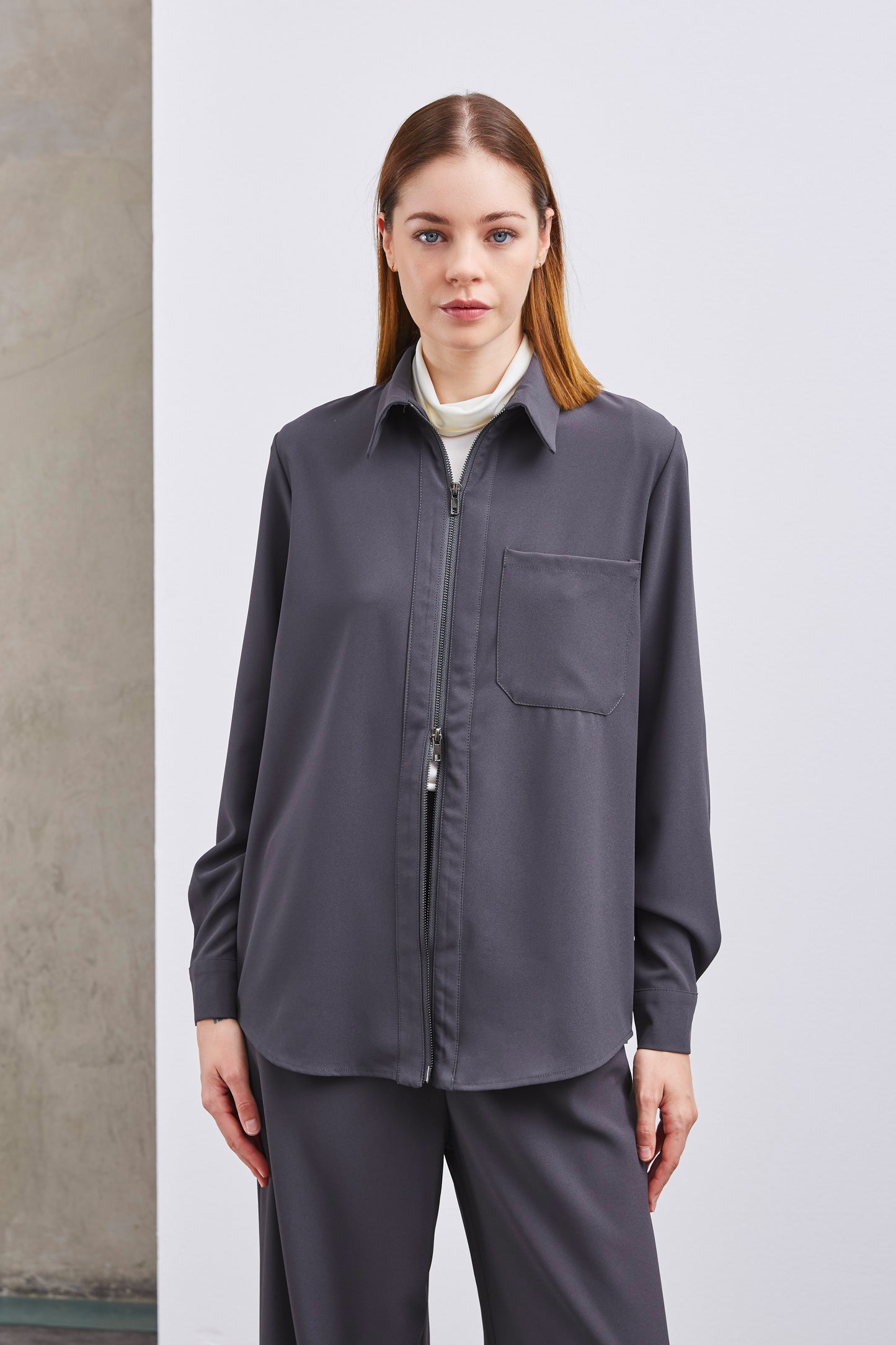 GREY DOUBLE ZIP SHIRT