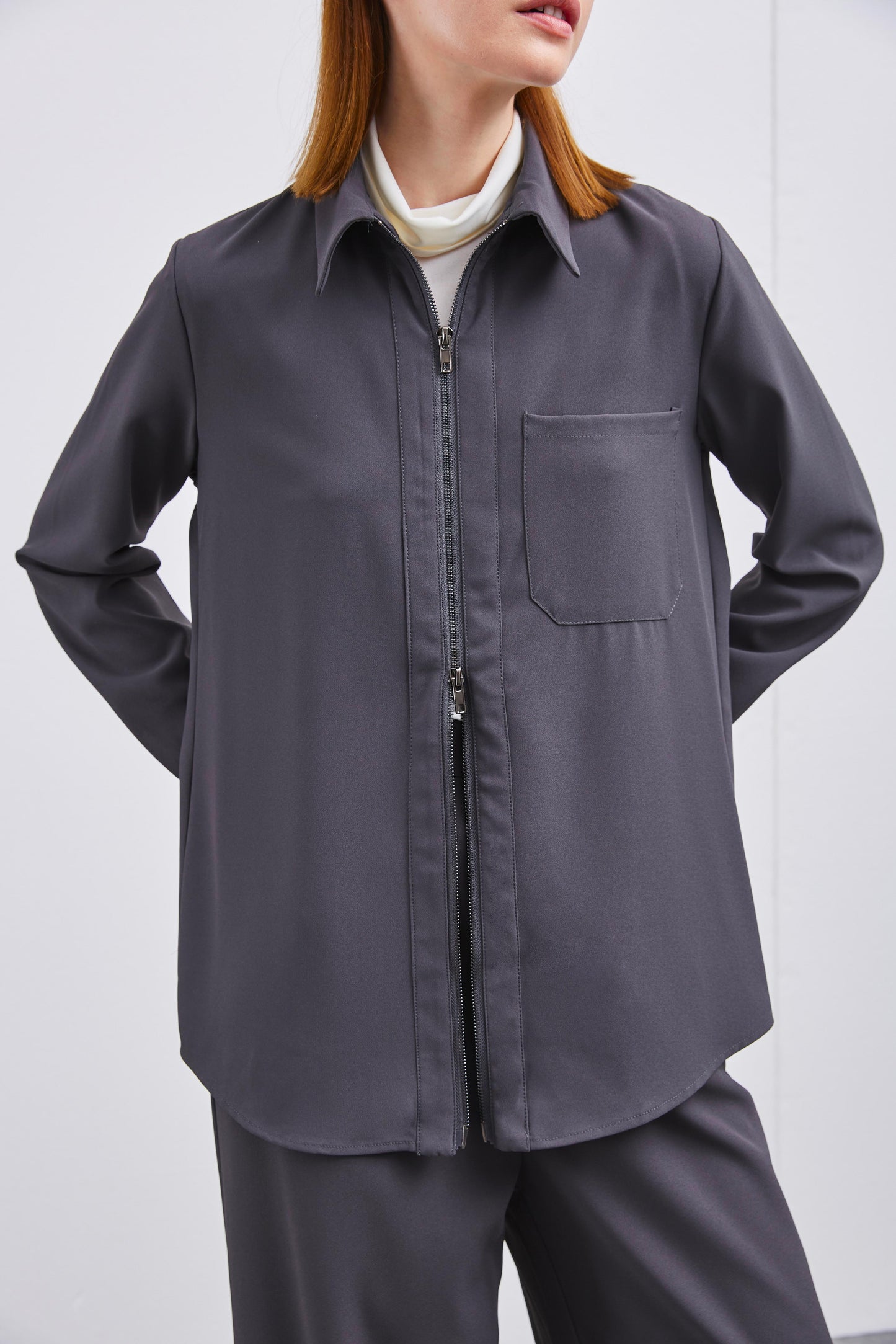 GREY DOUBLE ZIP SHIRT