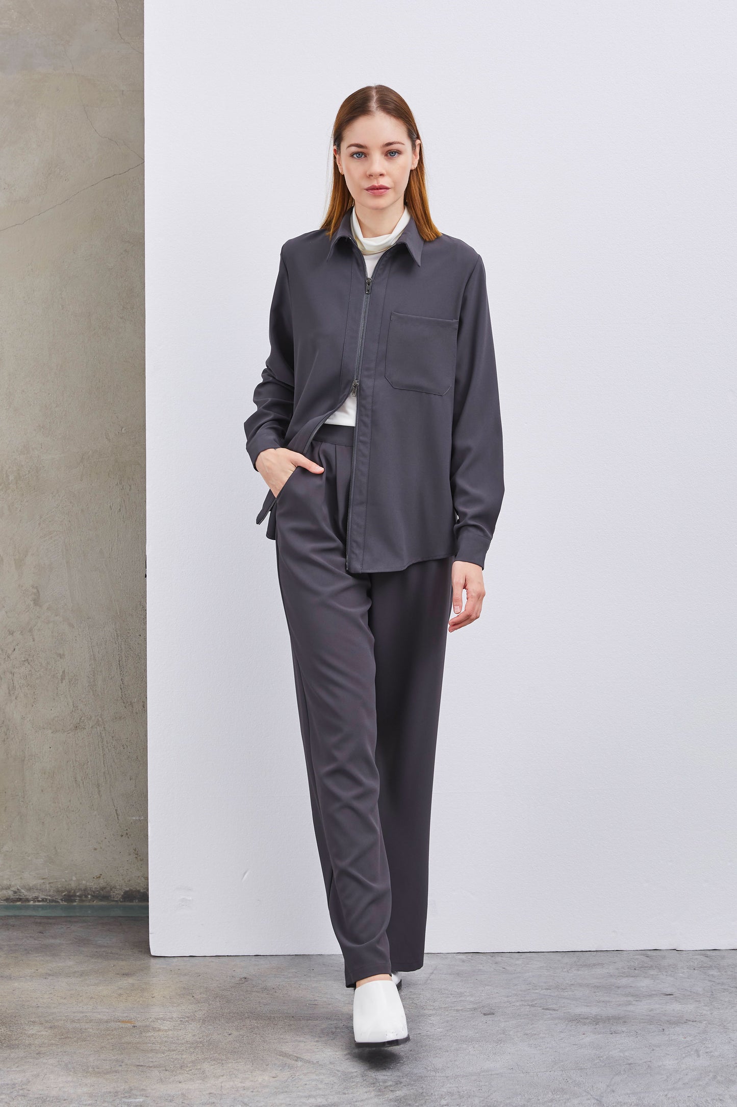 GREY DOUBLE ZIP SHIRT