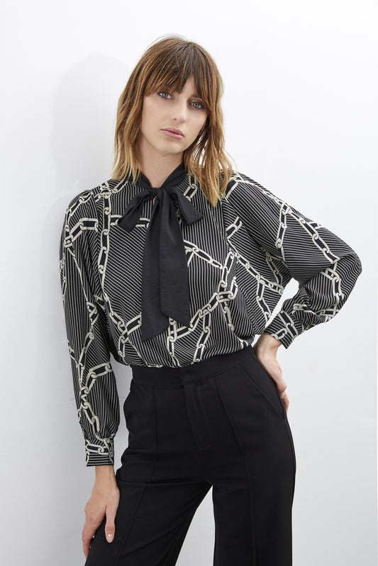 BLOUSE LAVALLIÈRE IMPRIMÉ CHAÎNES