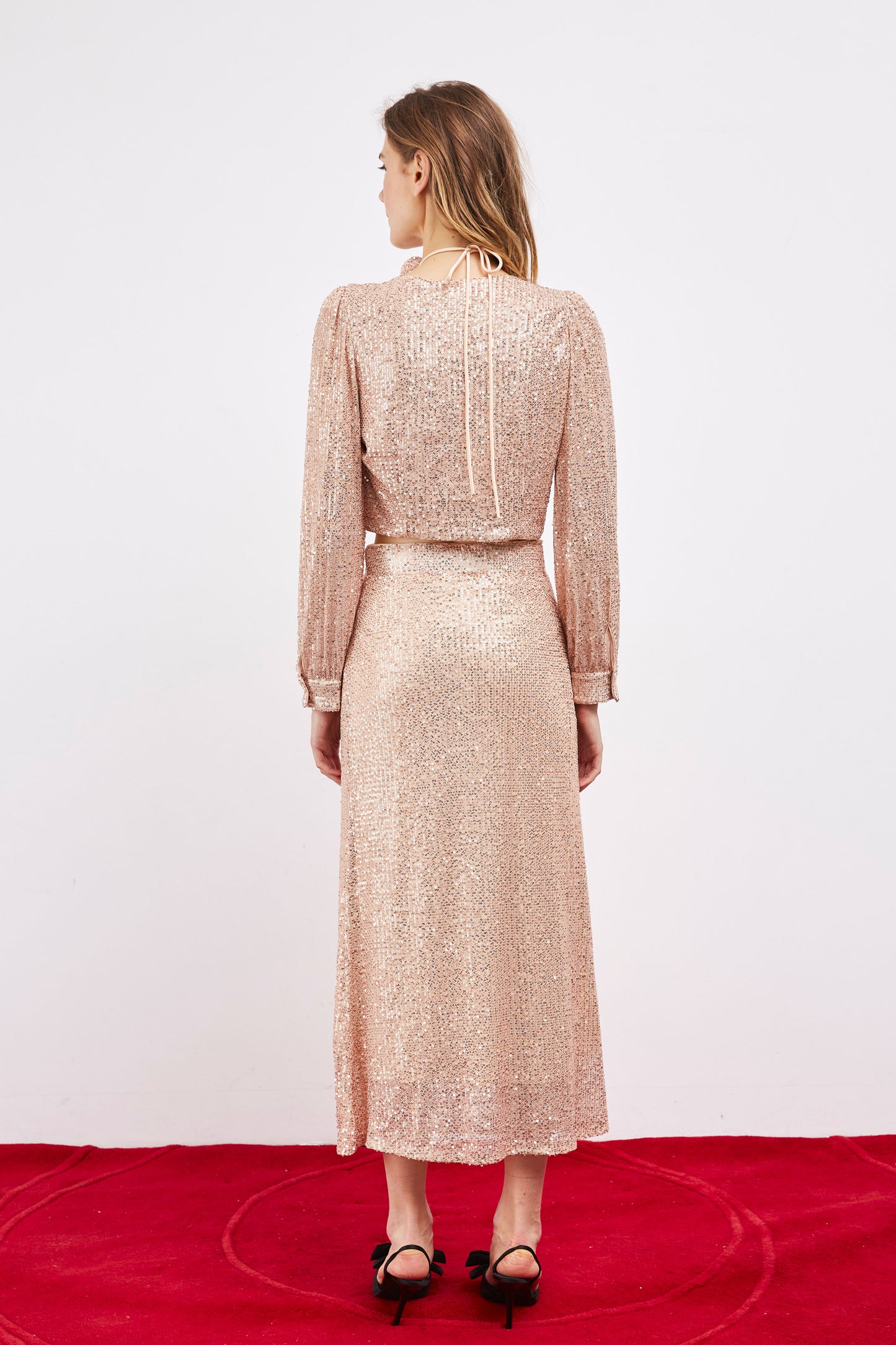 JUPE LONGUE À SEQUINS BEIGES