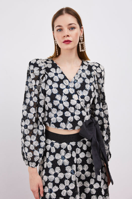 LONG-SLEEVED FLORAL SEQUIN TOP