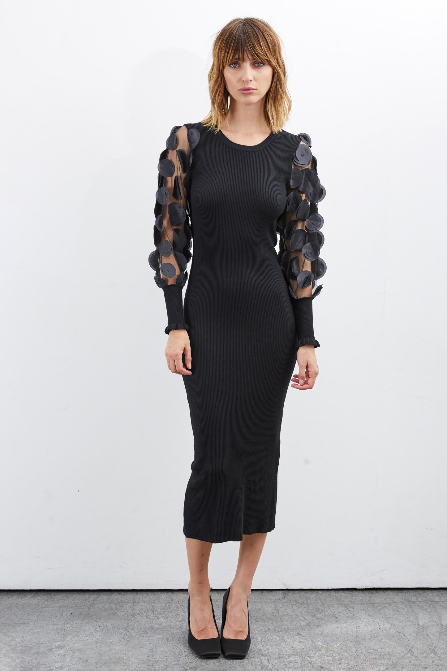 KNIT DRESS WITH PATTERNED SLEEVES