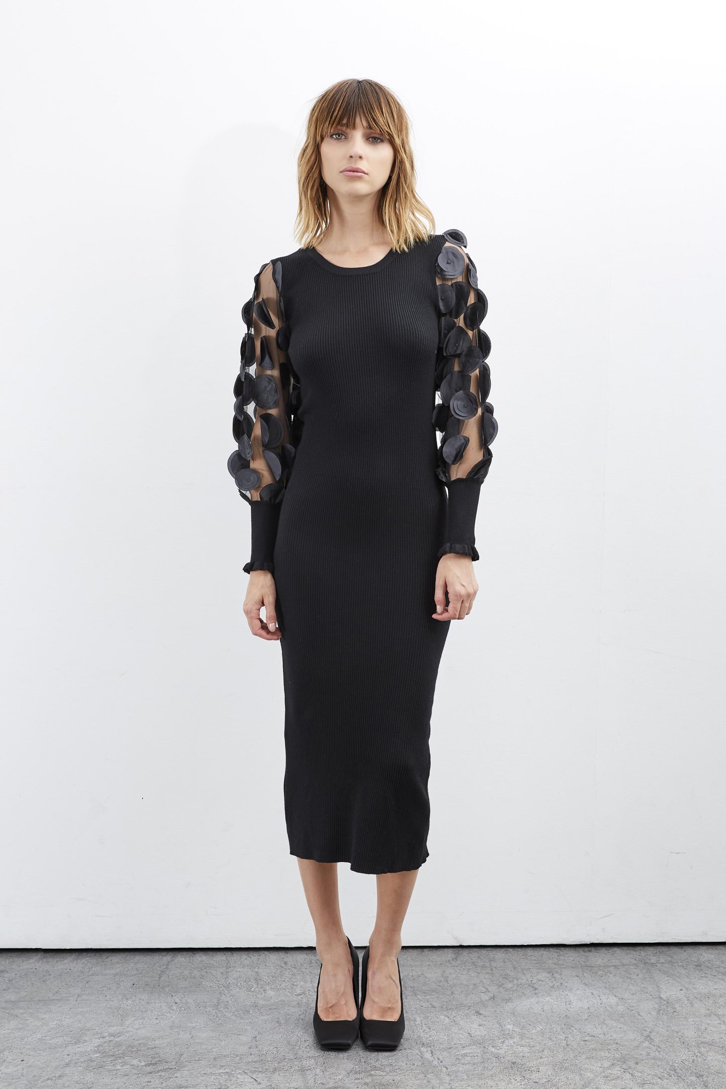 KNIT DRESS WITH PATTERNED SLEEVES