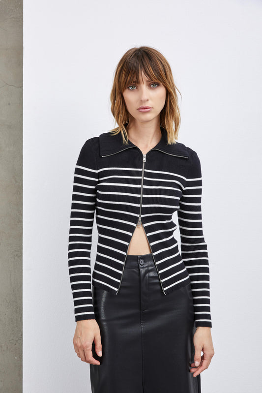 GILET DOUBLE ZIP À RAYURES