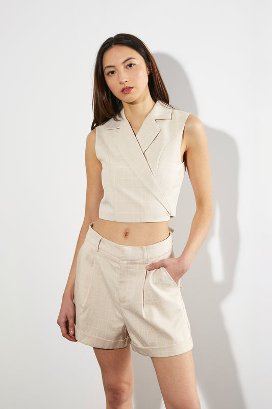BEIGE CHECKERED SHORTS