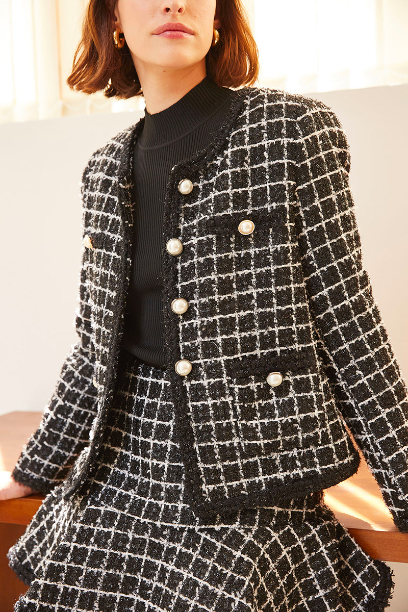 VESTE TWEED À CARREAUX