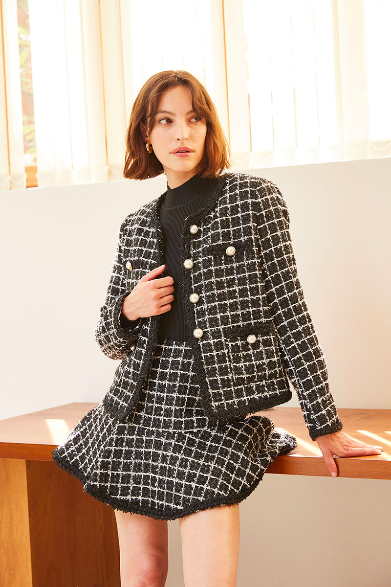VESTE TWEED À CARREAUX