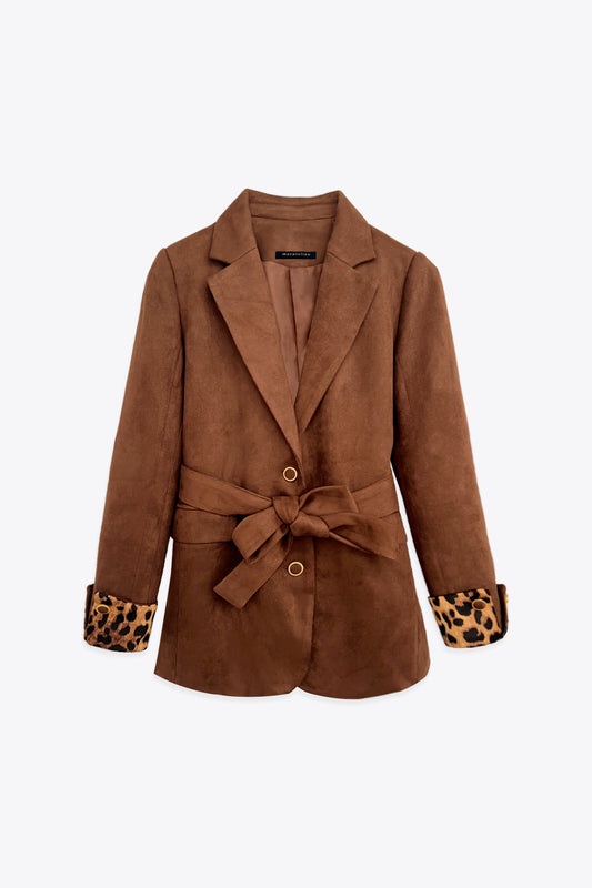 BLAZER EN SUÉDINE À REVERS LÉOPARD
