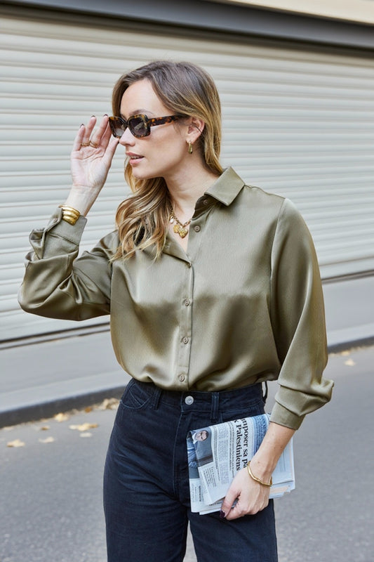 CHEMISE SATINÉE KHAKI