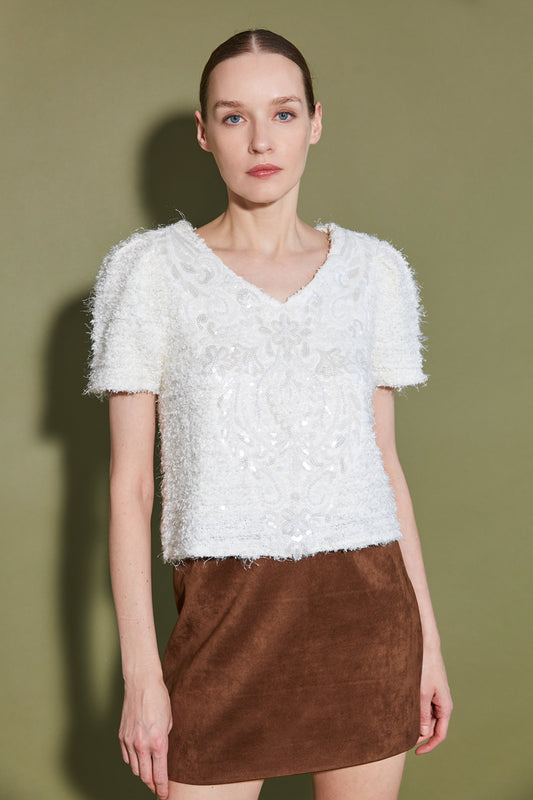 TOP À DENTELLE ET SEQUINS