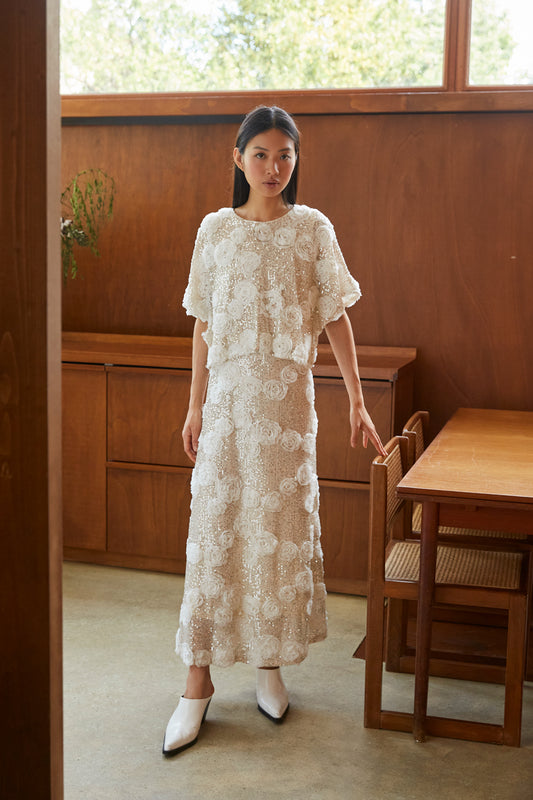 JUPE PAILLETÉE À FLEURS