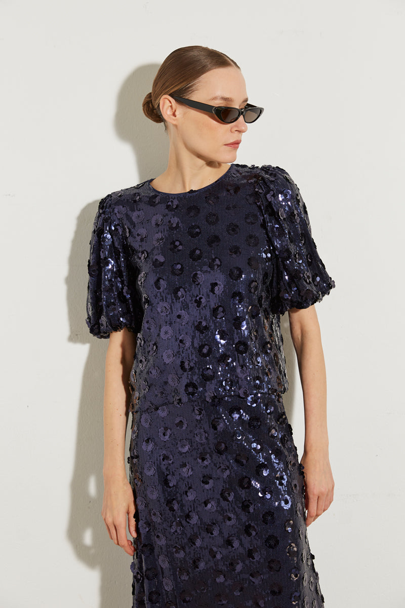 TOP À SEQUINS FLEURIS