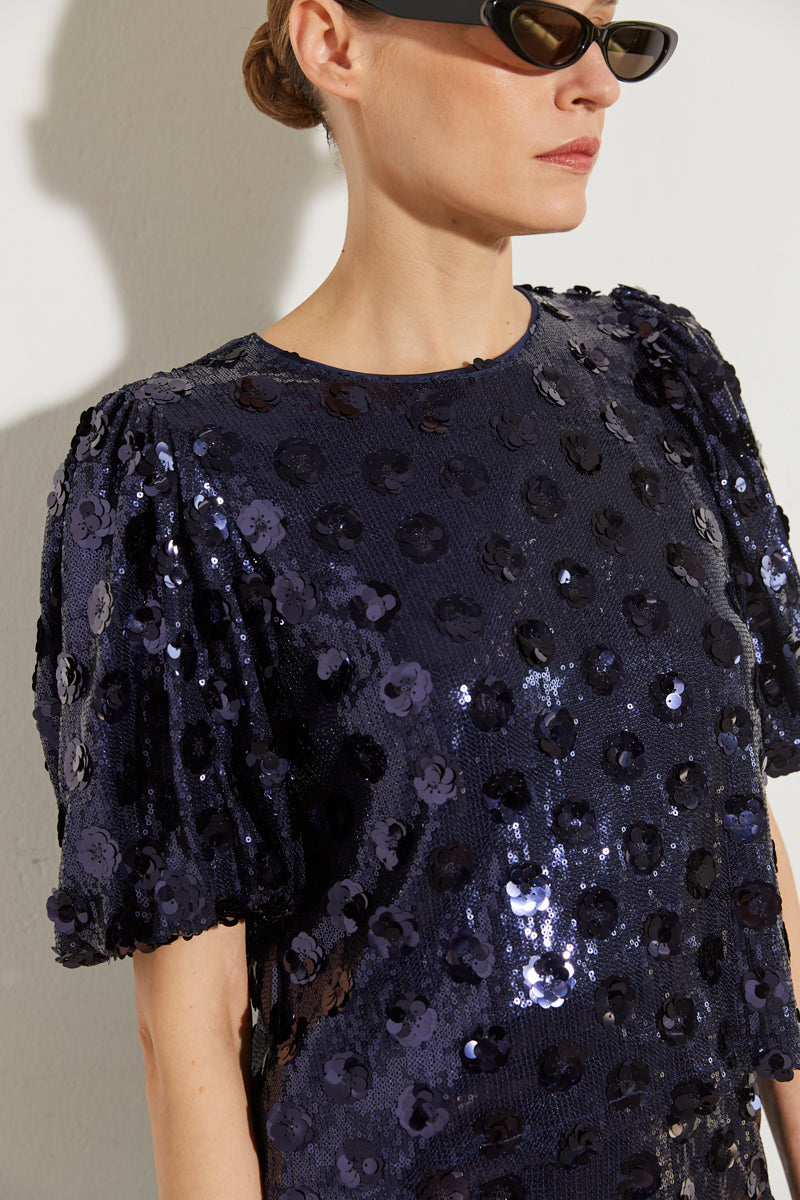 TOP À SEQUINS FLEURIS