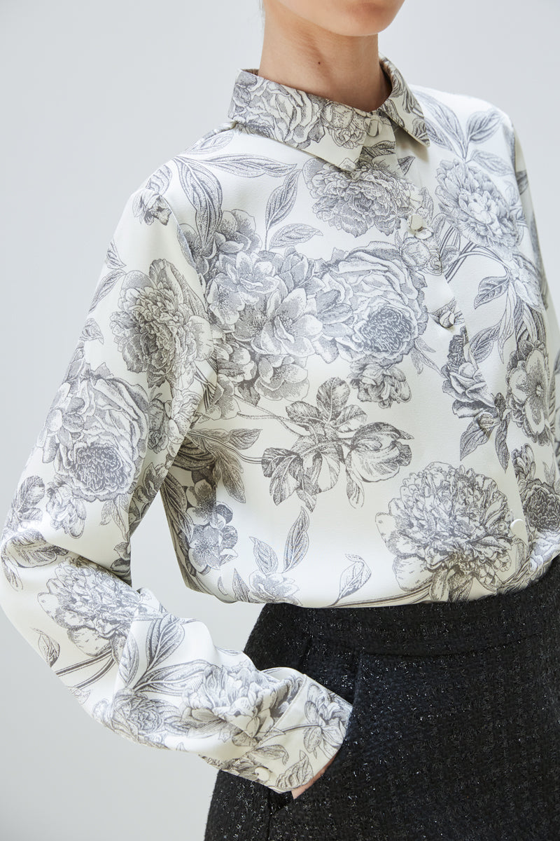 CHEMISIER IMPRIMÉ FLEURI MONOCHROME