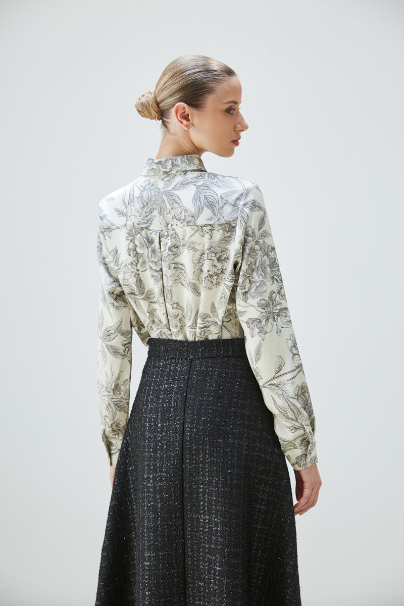 CHEMISIER IMPRIMÉ FLEURI MONOCHROME