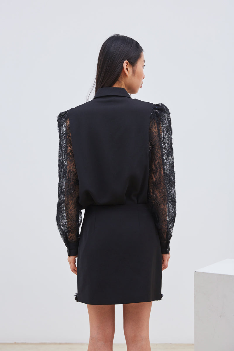 CHEMISIER À MANCHES DENTELLE ET SEQUINS