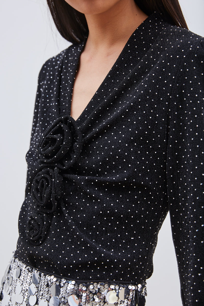 TOP FLEURI À STRASS