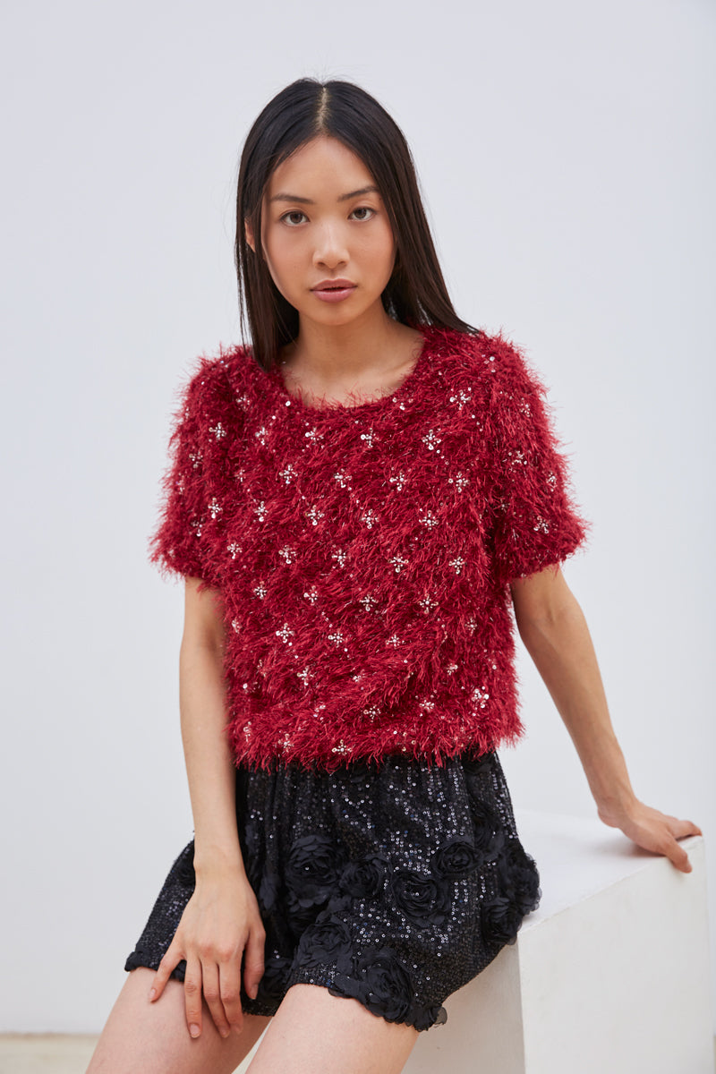 SHORT FLEURIS À SEQUINS