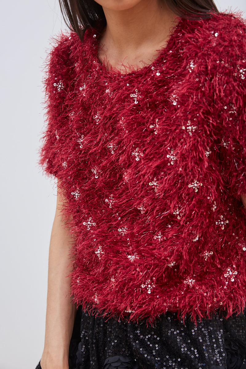 TOP PLUMEUX À PAILLETTES