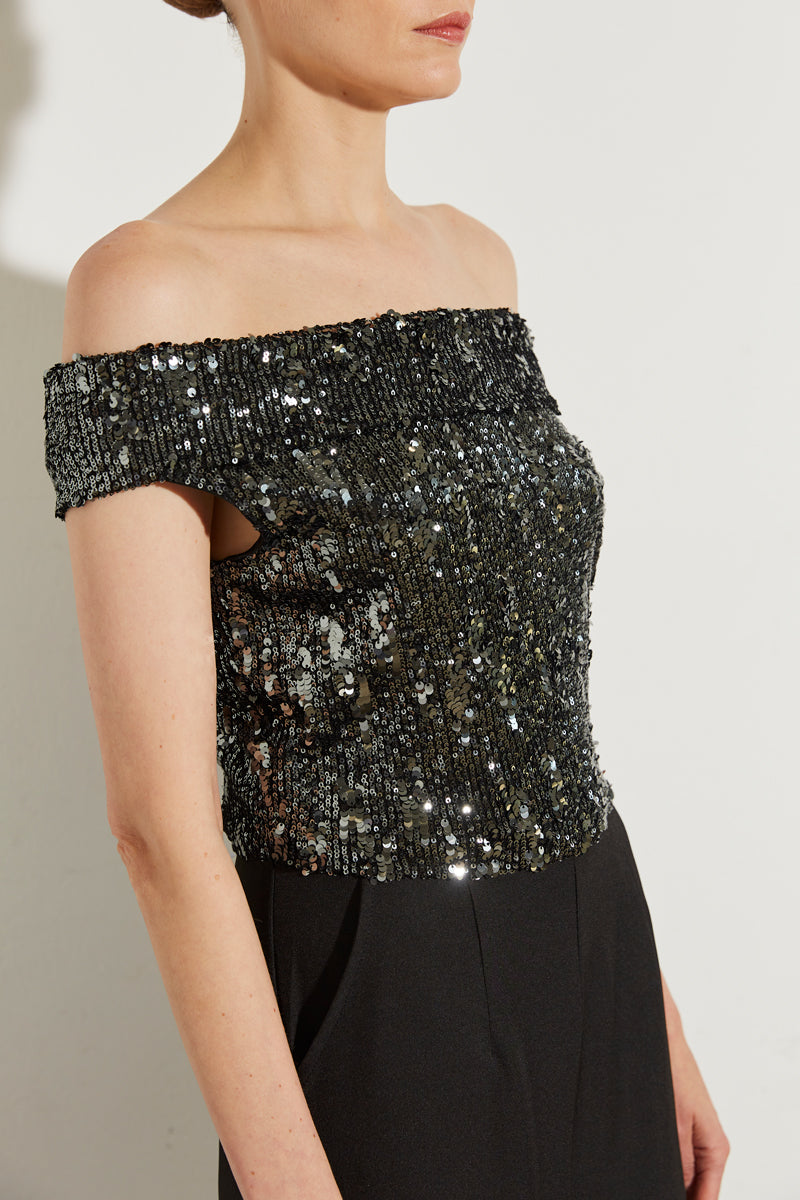 COMBINAISON PANTALON BI-MATIÈRE À SEQUINS